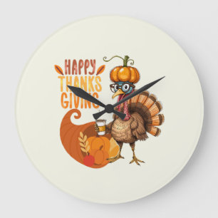 Reloj Redondo Grande Acción de Gracias Turquía con Gorra de calabaza