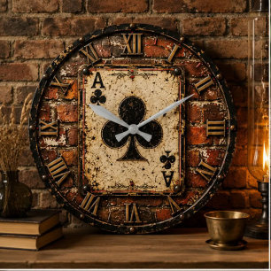 Reloj Redondo Grande Ace of Clubs Vintage Playing Card Rustic Poker