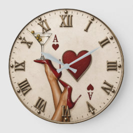 Reloj Redondo Grande Ace of Hearts Red High Heels Martini Glass