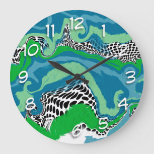 Reloj Redondo Grande Aceite abstrante verde, azul, negro y blanco sabio
