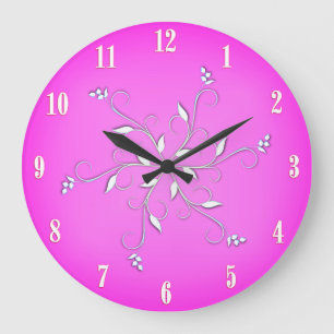 Reloj Redondo Grande Acento de números blancos rosa caliente