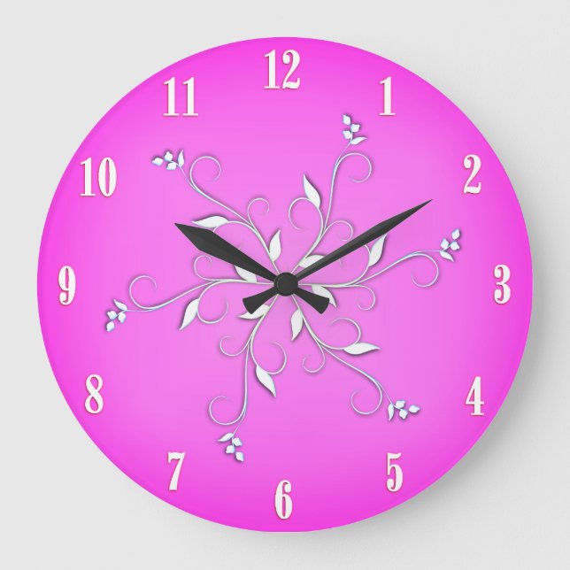 Reloj Redondo Grande Acento de números blancos rosa caliente (Anverso)