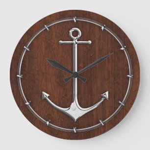 Reloj Redondo Grande Acero de caoba náutico mojado del ancla