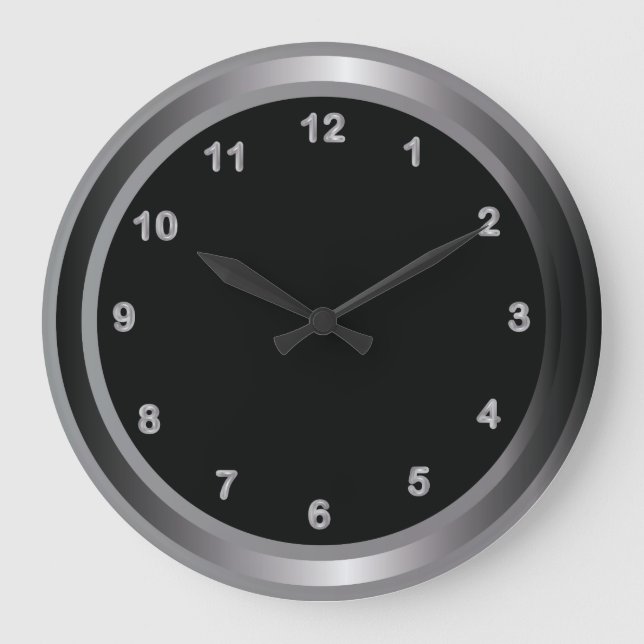 Reloj Redondo Grande Acero Metalizado industrial e impresión en negro (Anverso)