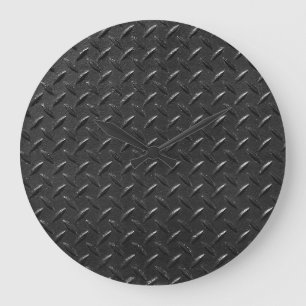 Reloj Redondo Grande Acero negro, textura metálica fluida.