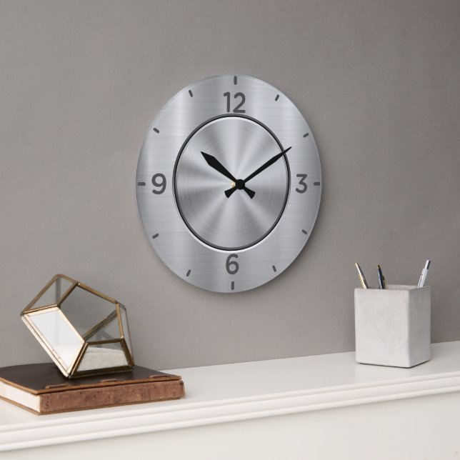Reloj Redondo Grande Acero plateado cromado (Oficina)