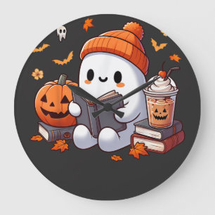 Reloj Redondo Grande Acogedor fantasma de Halloween con tratamientos de