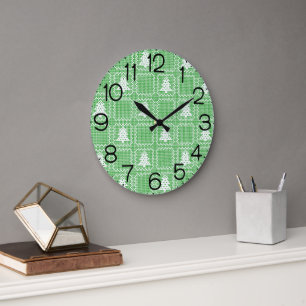Reloj Redondo Grande Acogedor patrón de suéter feo de árbol de Navidad