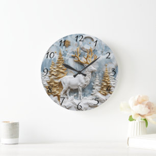 Reloj Redondo Grande Acogedora escena de Navidades de renos