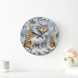 Reloj Redondo Grande Acogedora escena de Navidades de renos