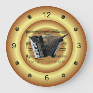 Reloj Redondo Grande ~ Acordeón~ Música de hoja ~ Fondo de oro ~