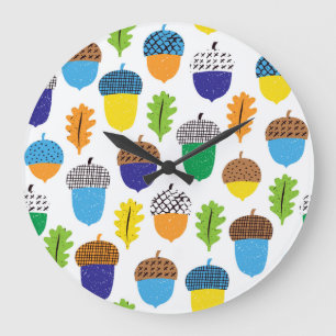 Reloj Redondo Grande Acorn Otumn: Patrón de Leafy de la Vintage.