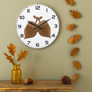 Reloj Redondo Grande Acorns Rustic Otumn Forest Nature