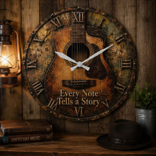 Reloj Redondo Grande Acoustic Guitar Every Note Tells a Story Vintage