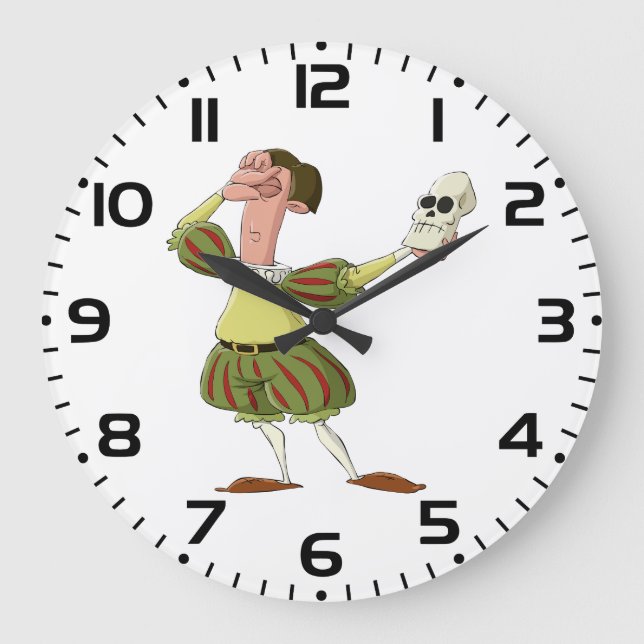 Reloj Redondo Grande Actor divertido de Hamlet Shakespeare sosteniendo  (Anverso)
