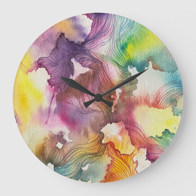 Reloj Redondo Grande Acuarela abstracta (Anverso)