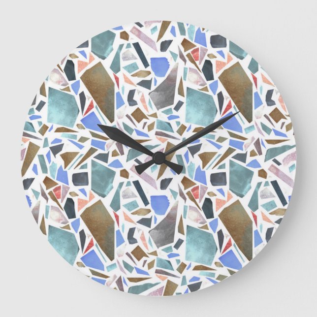 Reloj Redondo Grande acuarela abstracta: fondo blanco dibujado a mano. (Anverso)