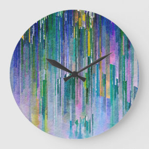 Reloj Redondo Grande acuarela abstracta, fondo de pintura al óleo.