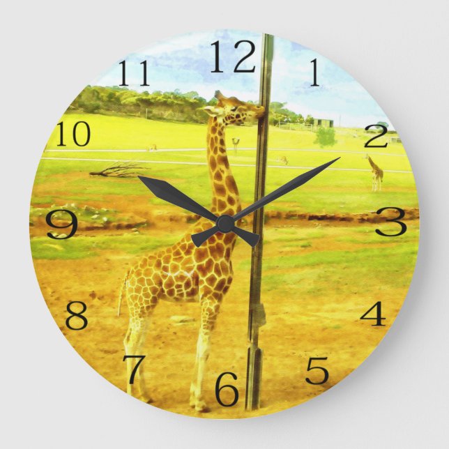Reloj Redondo Grande Acuarela Adorable Giraffe, (Anverso)
