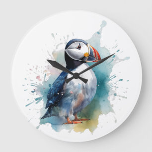 Reloj Redondo Grande Acuarela Adorable Puffin
