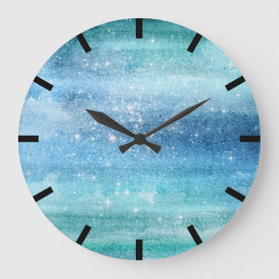 Reloj Redondo Grande Acuarela Aquarelle Turquoise Aqua Galaxia Océano