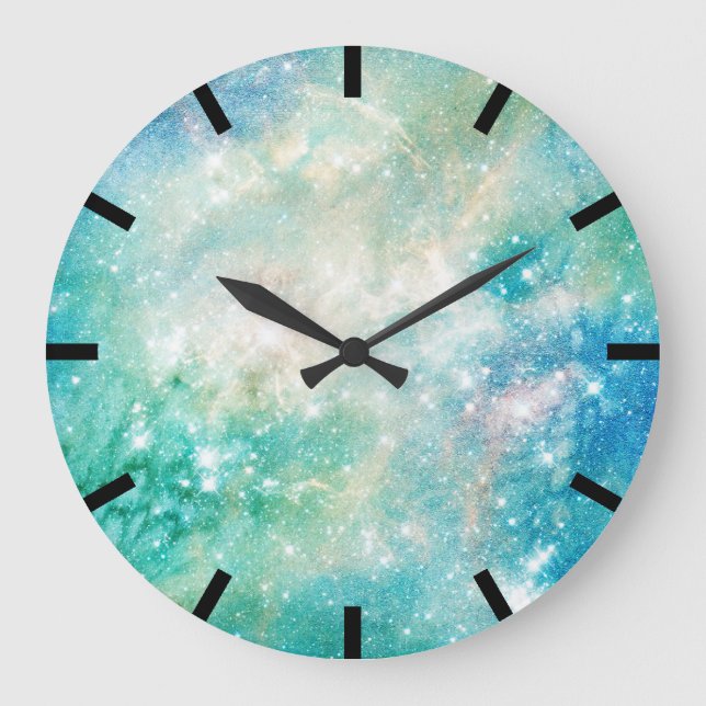 Reloj Redondo Grande Acuarela Aquarelle Turquoise Blue Galaxy Ocean (Anverso)