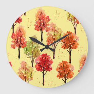 Reloj Redondo Grande Acuarela Árboles otoñales: Ilustracion sin foco