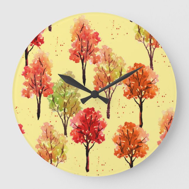 Reloj Redondo Grande Acuarela Árboles otoñales: Ilustracion sin foco (Anverso)