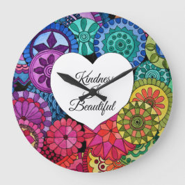 Reloj Redondo Grande Acuarela Arcoiris Mandala con corazón