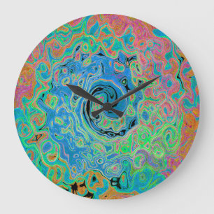 Reloj Redondo Grande Acuarela Azul Groovy Abstracto Retro Bañón Líquido