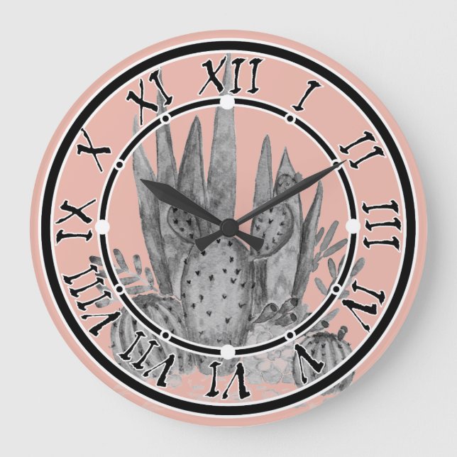 Reloj Redondo Grande Acuarela , cactus , suculentos (Anverso)