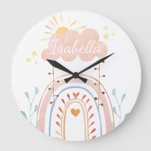Reloj Redondo Grande Acuarela Cute niños arcoiris Nursera para bebés