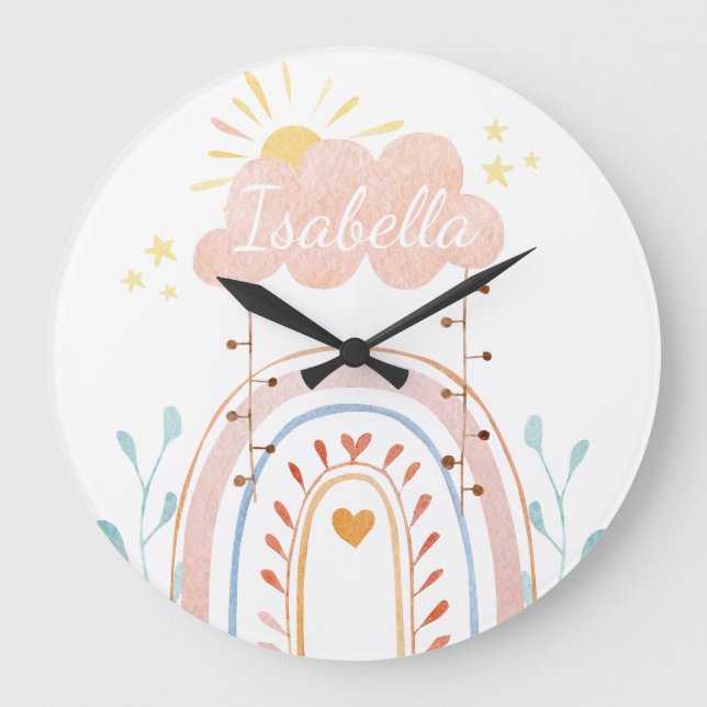 Reloj Redondo Grande Acuarela Cute niños arcoiris Nursera para bebés (Anverso)