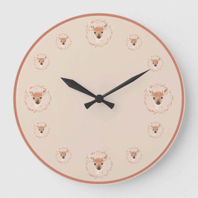 Reloj Redondo Grande Acuarela De Animales Forestales Nursera Minimalist (Anverso)