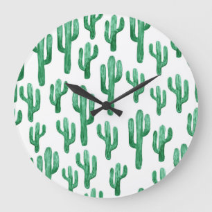 Reloj Redondo Grande acuarela de cactus: ilustracion dibujado a mano
