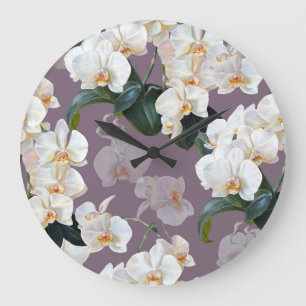 Reloj Redondo Grande Acuarela de lavanda oscura orquídea.