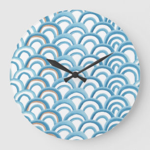 Reloj Redondo Grande Acuarela de olas azules, pintura sin costura.