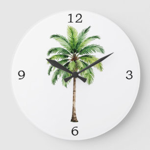 Reloj Redondo Grande Acuarela de palmeras Tropical Elegante