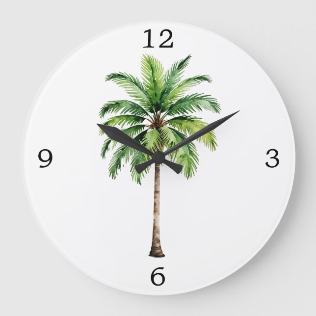 Reloj Redondo Grande Acuarela de palmeras Tropical Elegante (Anverso)