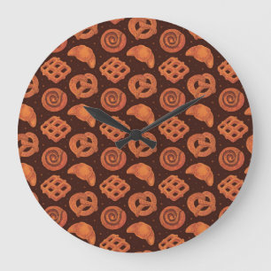 Reloj Redondo Grande Acuarela de panadería: Textura de comida sin foco