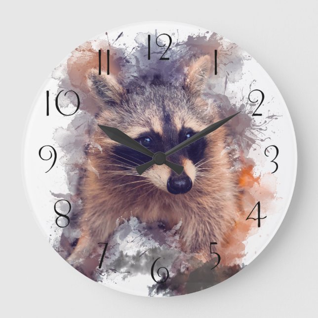 Reloj Redondo Grande Acuarela de Raccoon (Anverso)