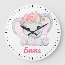 Acuarela Elefante Nursera Chica Floral Rosa