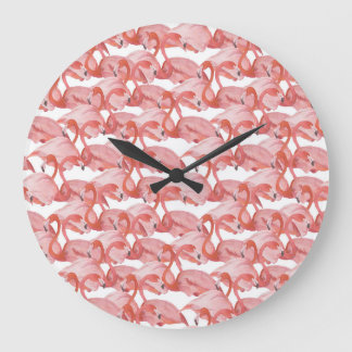Reloj Redondo Grande Acuarela Flamingo: Patrón pequeño sin foco