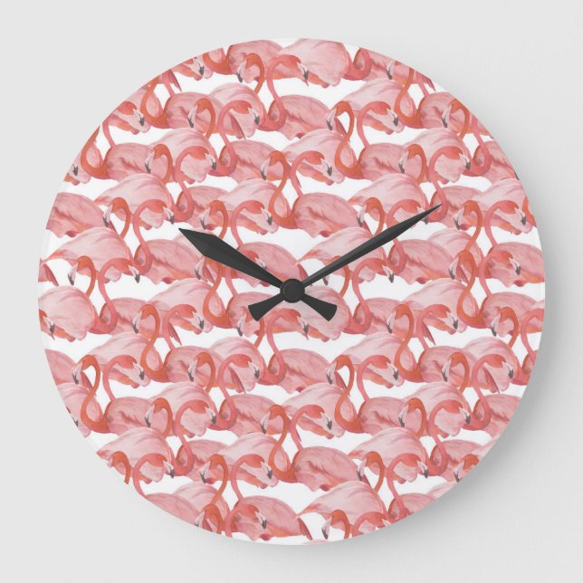 Reloj Redondo Grande Acuarela Flamingo: Patrón pequeño sin foco (Anverso)
