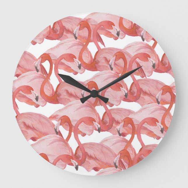 Reloj Redondo Grande Acuarela Flamingo: Patrón sin foco (Anverso)