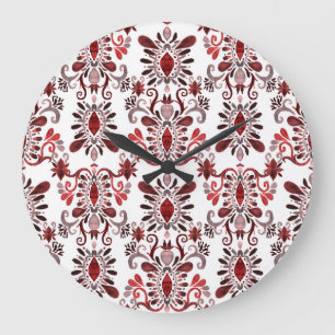 Reloj Redondo Grande Acuarela Ikat: Típica Étnica Sin Marea.