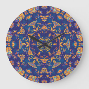 Reloj Redondo Grande Acuarela Kaleidoscope Mandala Oriental Design.