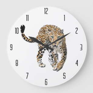 Reloj Redondo Grande acuarela leopardo gato de la selva animal pintado