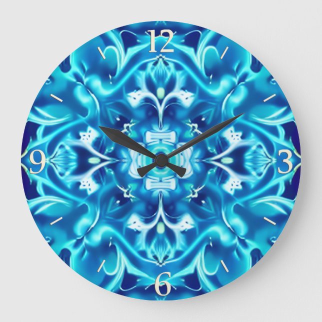 Reloj Redondo Grande Acuarela Mandala Flor en tonos azul índigo (Anverso)