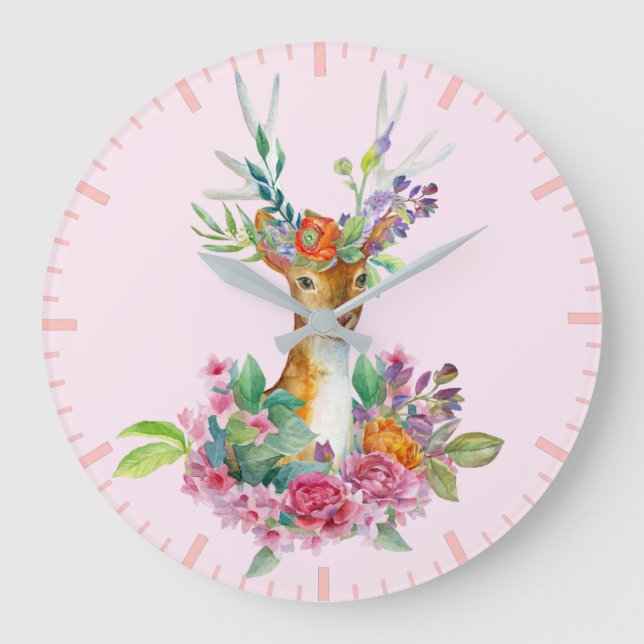 Reloj Redondo Grande Acuarela Pintada Floral Bebé Nursera de Bebé (Anverso)